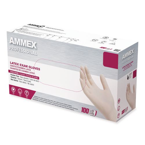 Picture of Latex Exam Gloves, Powder-Free, 4/5 mil, Small, Ivory, 100/Box