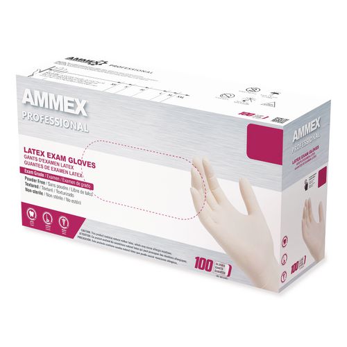 Picture of Latex Exam Gloves, Powder-Free, 4/5 mil, Medium, Ivory, 100/Box