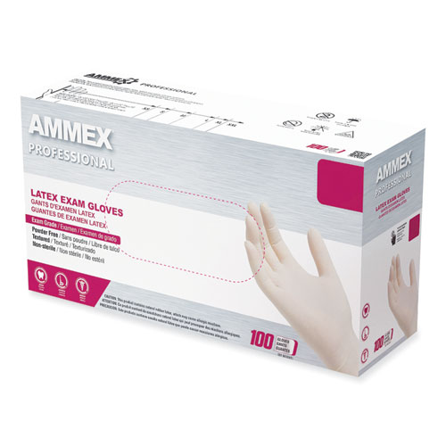 Picture of Latex Exam Gloves, Powder-Free, 4/5 mil, X-Large, Ivory, 100/Box