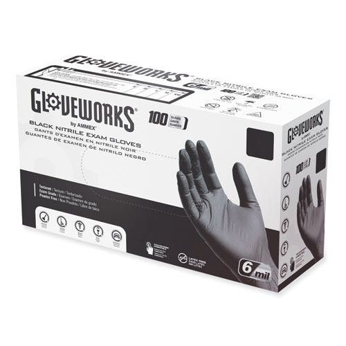 Picture of Nitrile Exam Gloves, Powder-Free, 6 mil, Large, Black, 100/Box