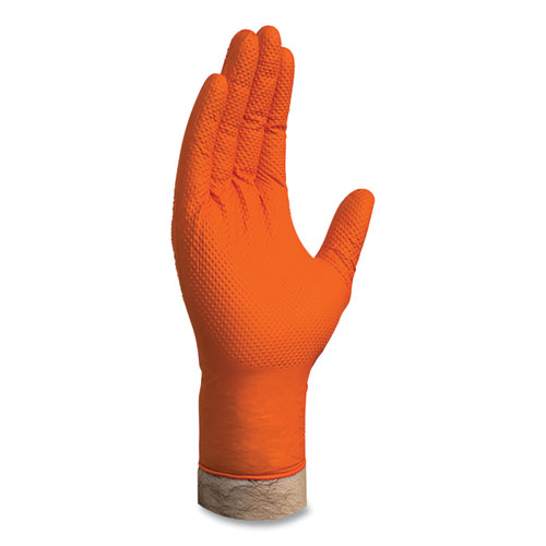 Picture of Heavy-Duty Industrial Nitrile Gloves, Powder-Free, 8 mil, Medium, Orange, 100/Box