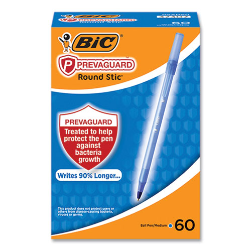 Picture of PrevaGuard Round Stic Pen, Stick, Medium 1 mm, Blue Ink, Translucent Blue Barrel, 60/Pack