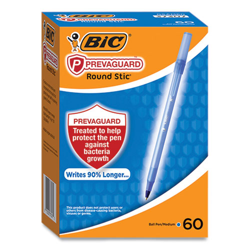 Picture of PrevaGuard Round Stic Pen, Stick, Medium 1 mm, Blue Ink, Translucent Blue Barrel, 60/Pack