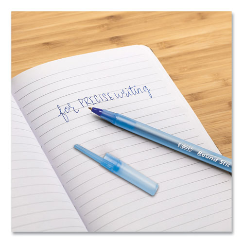 Picture of Round Stic Xtra Life Ballpoint Pen, Stick, Medium 1 mm, Blue Ink, Translucent Blue Barrel, 144/Pack