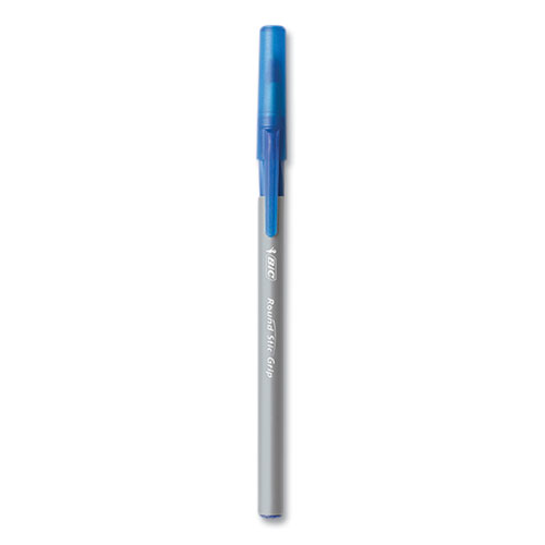 Picture of Round Stic Grip Xtra Comfort Ballpoint Pen, Medium 1 mm, Blue Ink, Gray/Blue Barrel, 24/Box, 6 Boxes/Pack