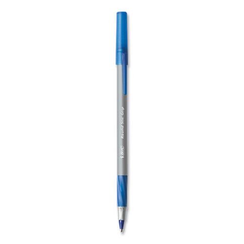 Picture of Round Stic Grip Xtra Comfort Ballpoint Pen, Medium 1 mm, Blue Ink, Gray/Blue Barrel, 24/Box, 6 Boxes/Pack