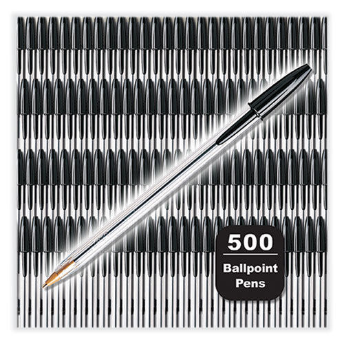 Picture of Cristal Xtra Smooth Ballpoint Pen, Stick, Medium 1 mm, Black Ink, Clear Barrel, 500/Pack