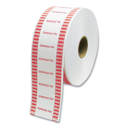 Picture of Automatic Coin Wrapper Roll for Coin Wrapping Machines, Pennies, $0.50, White/Red, 2,000/Roll, 8 Rolls/Carton