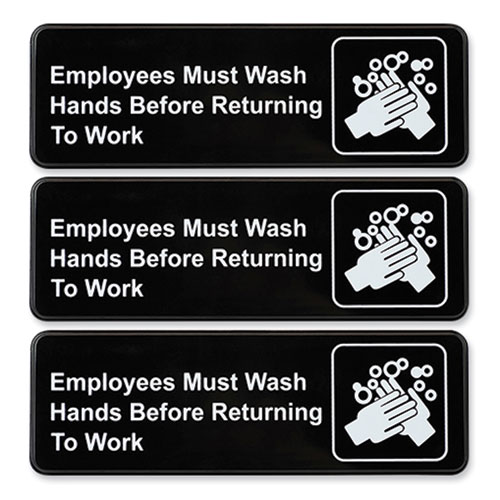 Picture of Indoor/Outdoor Restroom with Braille Text, 6" x 9", Black Face, White Graphics, 3/Pack