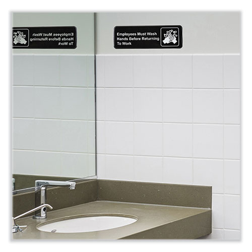 Picture of Indoor/Outdoor Restroom with Braille Text, 6" x 9", Black Face, White Graphics, 3/Pack