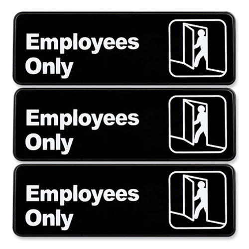 Picture of Employees Only Indoor/Outdoor Wall Sign, 9" x 3", Black Face, White Graphics, 3/Pack
