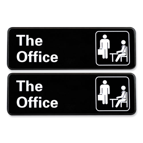 Picture of The Office Indoor/Outdoor Wall Sign, 9" x 3", Black Face, White Graphics, 2/Pack