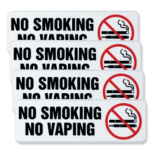 Picture of No Smoking No Vaping Indoor/Outdoor Wall Sign, 9" x 3", Black Face, Black/Red Graphics, 4/Pack