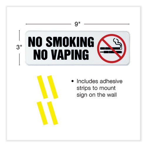 Picture of No Smoking No Vaping Indoor/Outdoor Wall Sign, 9" x 3", Black Face, Black/Red Graphics, 4/Pack