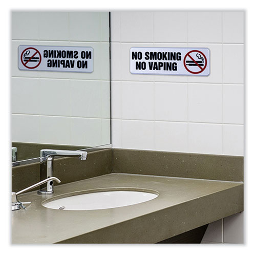 Picture of No Smoking No Vaping Indoor/Outdoor Wall Sign, 9" x 3", Black Face, Black/Red Graphics, 4/Pack