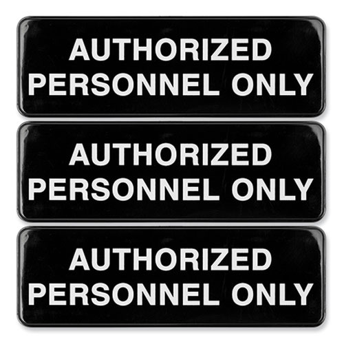 Picture of Authorized Personnel Only Indoor/Outdoor Wall Sign, 9" x 3", Black Face, White Graphics, 3/Pack