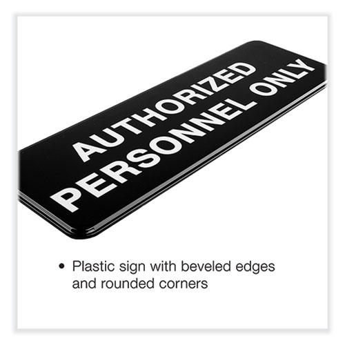 Picture of Authorized Personnel Only Indoor/Outdoor Wall Sign, 9" x 3", Black Face, White Graphics, 3/Pack