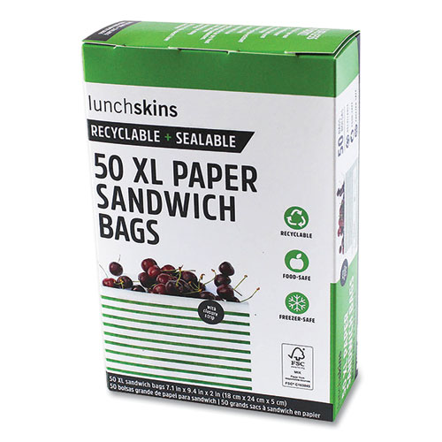 Picture of Paper Sandwich Bag, 7.1 x 2 x 9.4, White with Green Stripes, 50/Box