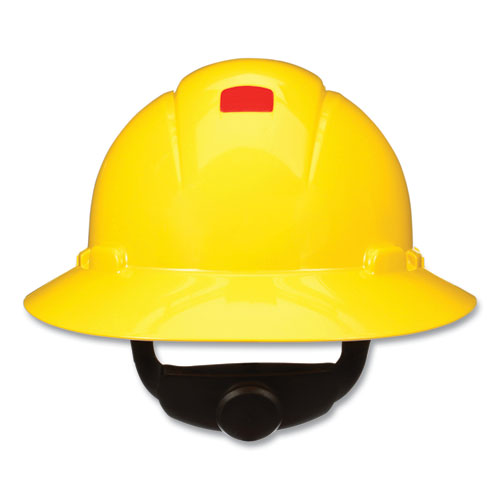 Picture of SecureFit Full Brim Hard Hat with Uvicator, Four-Point Ratchet Suspension, Yellow