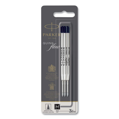 Quinkflow+Refill+for+Parker+Ballpoint+Pen%2C+Medium+Tip%2C+Black+Ink%2C+3%2FPack