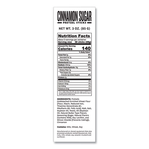 Picture of Cinnamon Sugar Pretzel Sticks, 3 oz Bag, 15/Carton