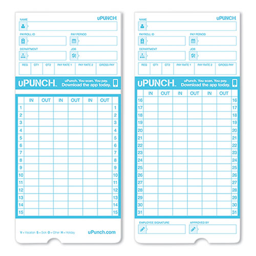 Picture of Pay-to-Punch Time Card for SB1200 Time Clock, Two Sides, 3.38 x 7.38, 100/Pack