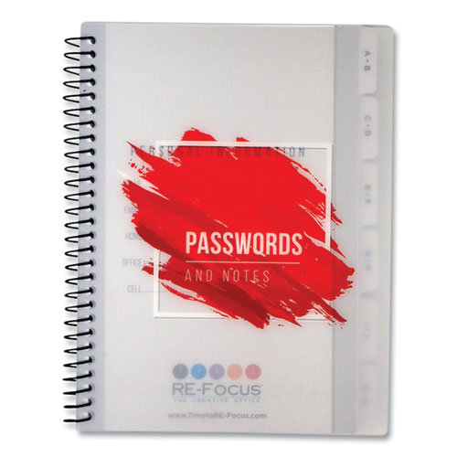 Picture of Pocket-Style Password Log Book, 480 Total Entries, 4 Entries/Page, White/Red Poly Cover, (60) 7 x 5.5 Sheets