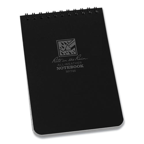 Picture of All-Weather Wire-O Notepad, Universal: Narrow Rule and Quadrille Rule, Black Cover, 50 White 4 x 6 Sheets
