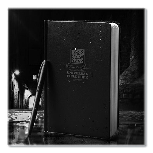 Picture of All-Weather Hardbound Notebook, Universal: Narrow Rule and Quadrille Rule, Black Cover, (80) 7.25 x 4.38 Sheets