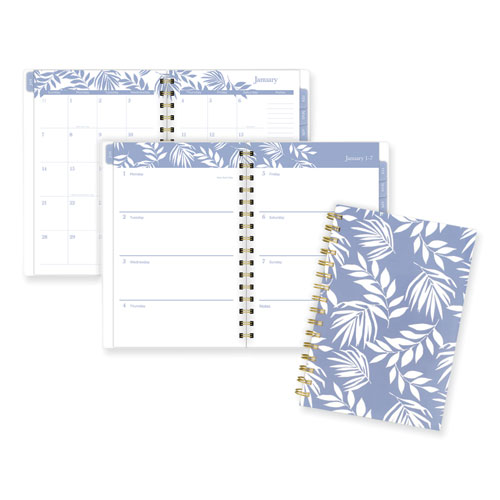 Picture of Elena Weekly/Monthly Planner, Palm Leaves Artwork, 8.5 x 6.38, Blue/White Cover, 12-Month (Jan to Dec): 2024