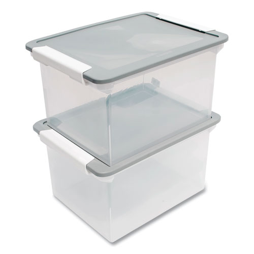 Picture of Tote with Locking Handles, Legal/Letter, 13.9" x 18.3" x 10.6", Clear/Silver, 4/Carton