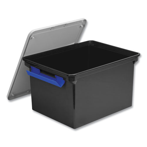 Picture of Tote with Locking Handles, Legal/Letter, 13.9" x 18.3 x 10.6", Black/Silver/Blue, 4/Carton