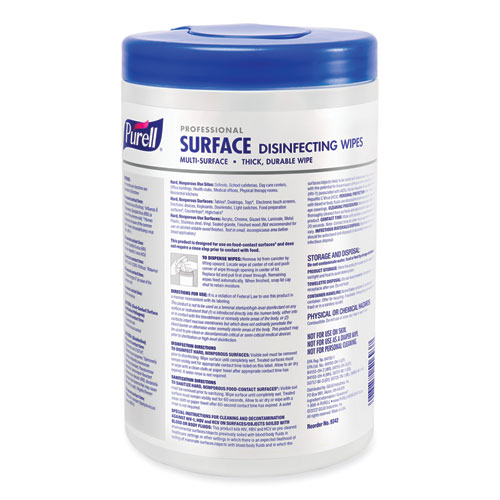 Picture of Professional Surface Disinfecting Wipes, 1-Ply, 7 x 8, Fresh Citrus, White, 110/Canister, 6 Canisters/Carton