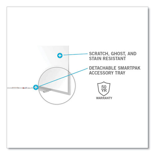 Picture of Magnetic Porcelain Whiteboard with Aluminum Frame and Maprail, 96.53" x 60.47", White Surface, Satin Aluminum Frame