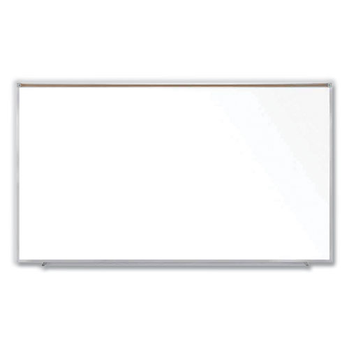Picture of Magnetic Porcelain Whiteboard with Aluminum Frame and Maprail, 96.53" x 60.47", White Surface, Satin Aluminum Frame