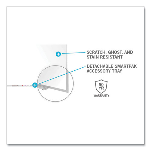 Picture of Magnetic Porcelain Whiteboard with Aluminum Frame and Maprail, 144.59" x 60.47", White Surface, Satin Aluminum Frame