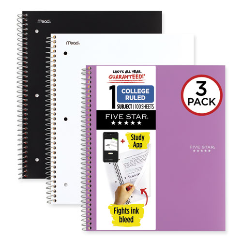 Picture of Wirebound Notebook with Two Pockets, 1-Subject, Medium/College Rule, Assorted Cover Color, (100) 11 x 8.5 Sheets, 3/Pack