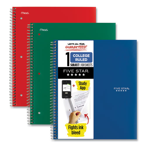 Picture of Wirebound Notebook with Two Pockets, 1-Subject, Medium/College Rule, Assorted Cover Color, (100) 11 x 8.5 Sheets, 3/Pack