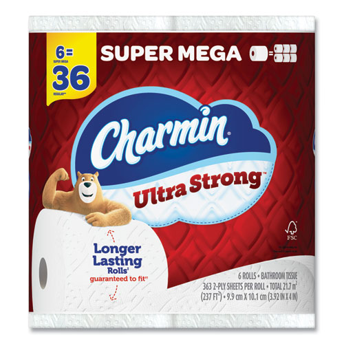 Picture of Ultra Strong Bathroom Tissue, Super Mega Rolls, Septic Safe, 2-Ply, White, 363 Sheet Roll, 6 Rolls/Pack, 3 Packs/Carton