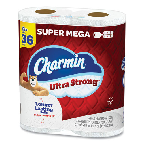 Picture of Ultra Strong Bathroom Tissue, Super Mega Rolls, Septic Safe, 2-Ply, White, 363 Sheet Roll, 6 Rolls/Pack, 3 Packs/Carton