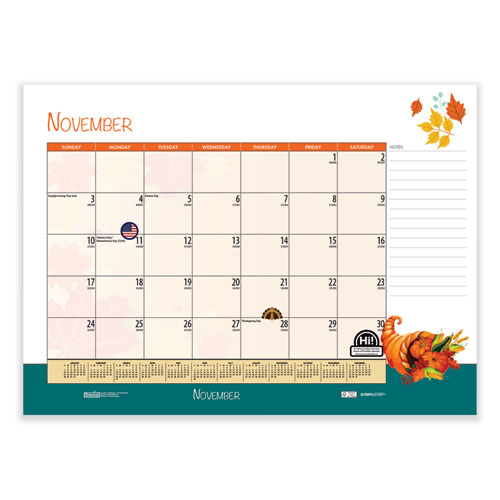 Picture of Recycled Desk Pad Calendar, Illustrated Seasons Artwork, 22 x 17, Black Binding/Corners,12-Month (Jan to Dec): 2025