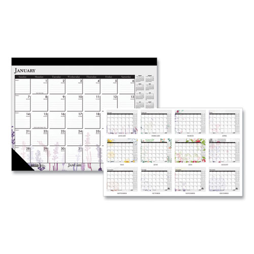 Picture of Recycled Desk Pad Calendar, Wild Flowers Artwork, 22 x 17, White Sheets, Black Binding/Corners,12-Month (Jan-Dec): 2024