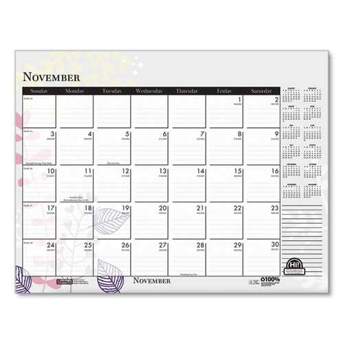 Picture of Recycled Desk Pad Calendar, Wild Flowers Artwork, 22 x 17, White Sheets, Black Binding/Corners,12-Month (Jan-Dec): 2025