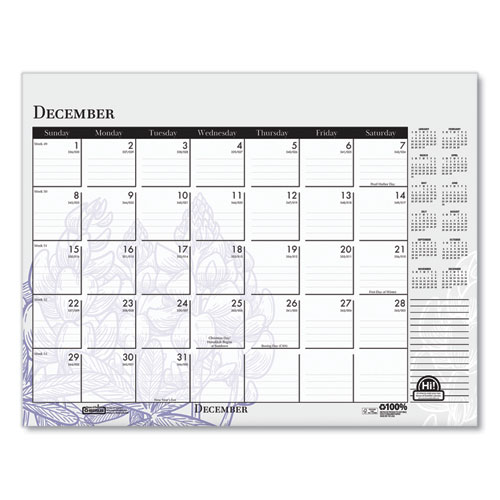 Picture of Recycled Desk Pad Calendar, Wild Flowers Artwork, 22 x 17, White Sheets, Black Binding/Corners,12-Month (Jan-Dec): 2025