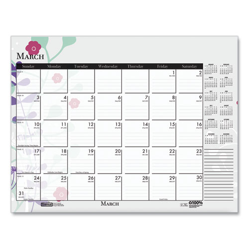 Picture of Recycled Desk Pad Calendar, Wild Flowers Artwork, 22 x 17, White Sheets, Black Binding/Corners,12-Month (Jan-Dec): 2025