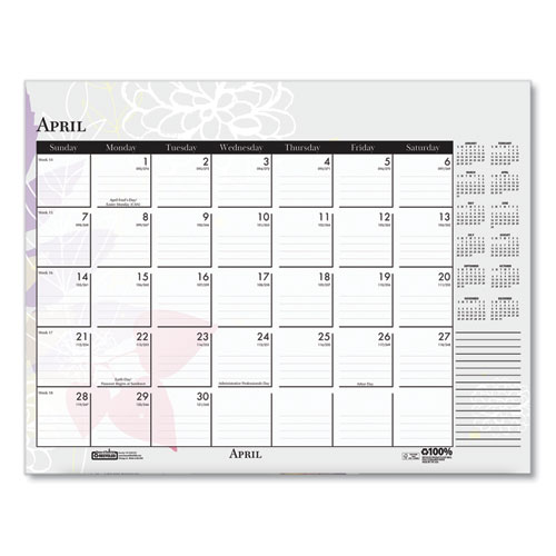 Picture of Recycled Desk Pad Calendar, Wild Flowers Artwork, 22 x 17, White Sheets, Black Binding/Corners,12-Month (Jan-Dec): 2025