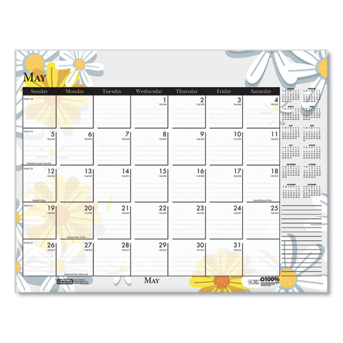 Picture of Recycled Desk Pad Calendar, Wild Flowers Artwork, 22 x 17, White Sheets, Black Binding/Corners,12-Month (Jan-Dec): 2025