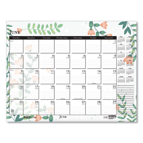 Picture of Recycled Desk Pad Calendar, Wild Flowers Artwork, 22 x 17, White Sheets, Black Binding/Corners,12-Month (Jan-Dec): 2025