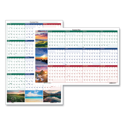Picture of Earthscapes Recycled Reversible/Erasable Yearly Wall Calendar, Nature Photos, 24 x 37, White Sheets, 12-Month (Jan-Dec): 2024