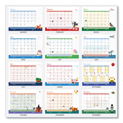 Picture of Recycled Desk Pad Calendar, Illustrated Seasons Artwork, 22 x 17, Black Binding/Corners,12-Month (Jan to Dec): 2025